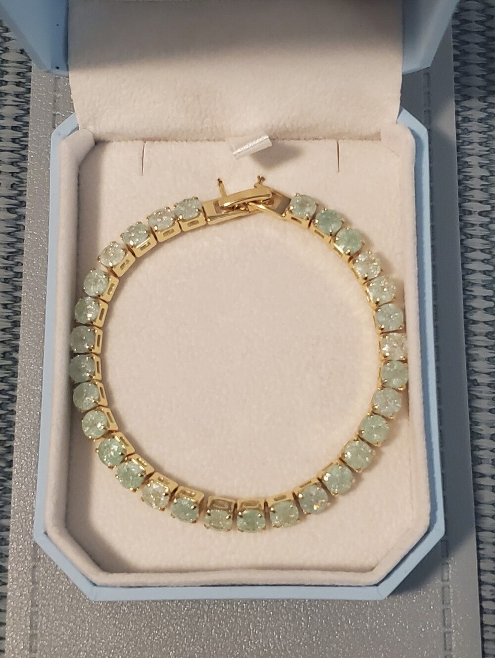 Gold-Tone Tennis Bracelet with Mint Green Stones